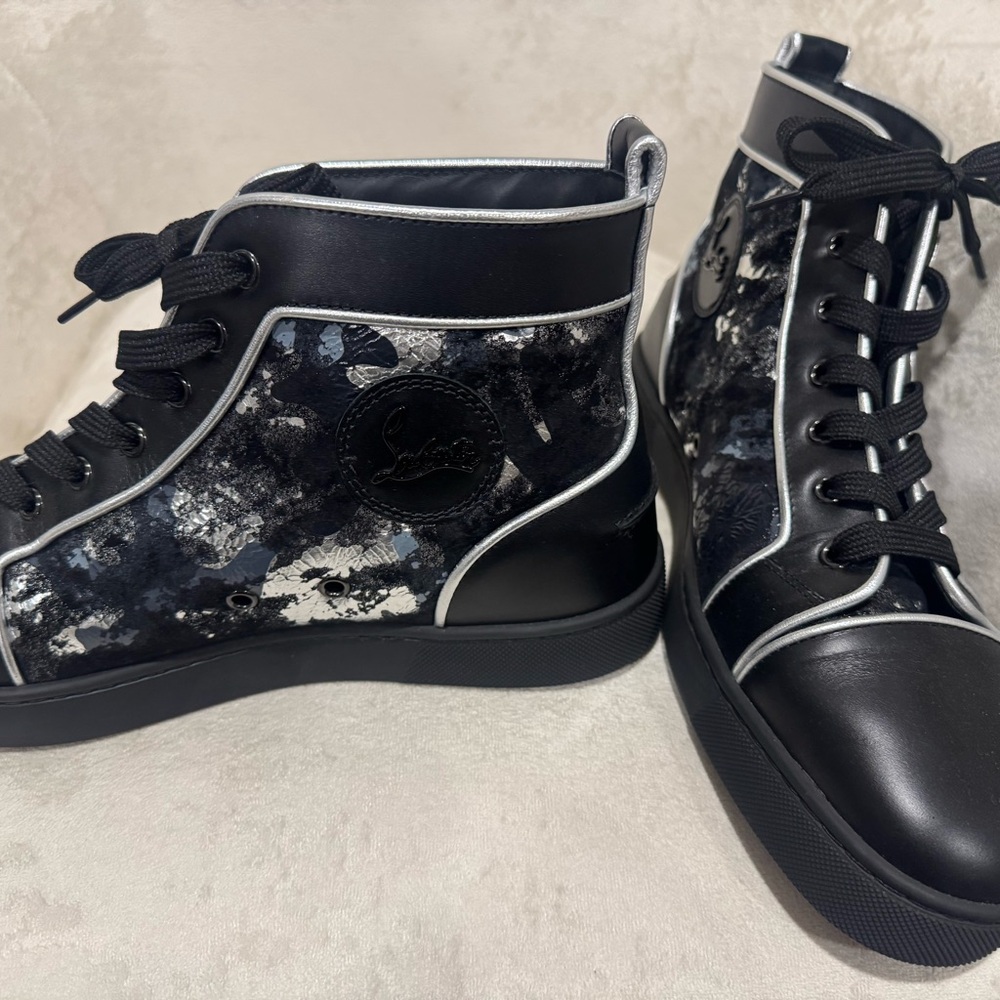 Christian Louboutin Black and Silver High-Top Sneakers - Picture 2 of 11